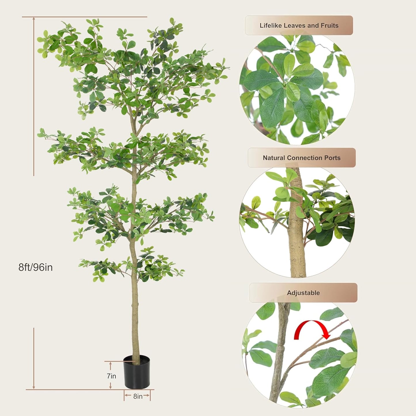 6ft Artificial Quince Leaf Tree with Realistic Trunks, 72in Faux Quince Leaf Tree with Lifelike Leaves for Garden, Home, Living Room Decor