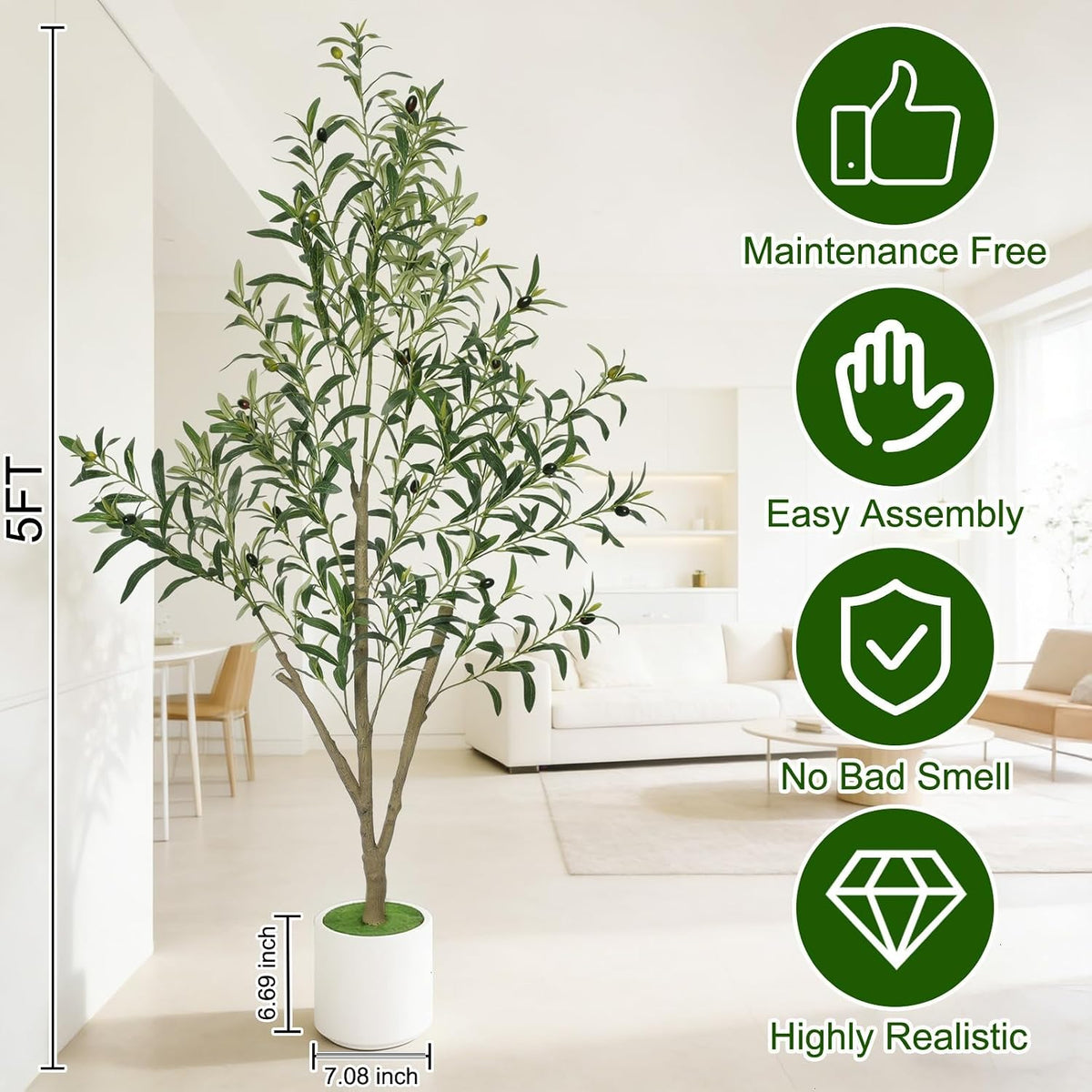 Faux Olive Tree Olive Trees Artificial Indoor with White Planter (5 FT)