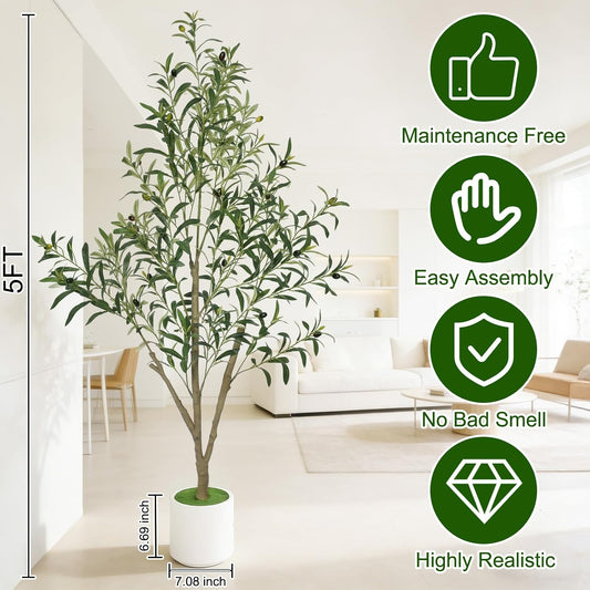 Faux Olive Tree Olive Trees Artificial Indoor with White Planter (5 FT)
