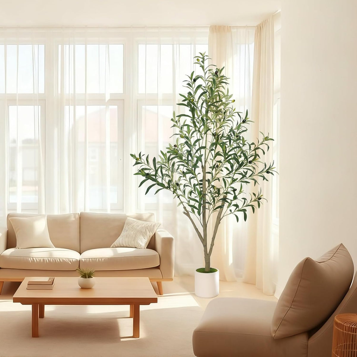 Faux Olive Tree Olive Trees Artificial Indoor with White Planter (5 FT)