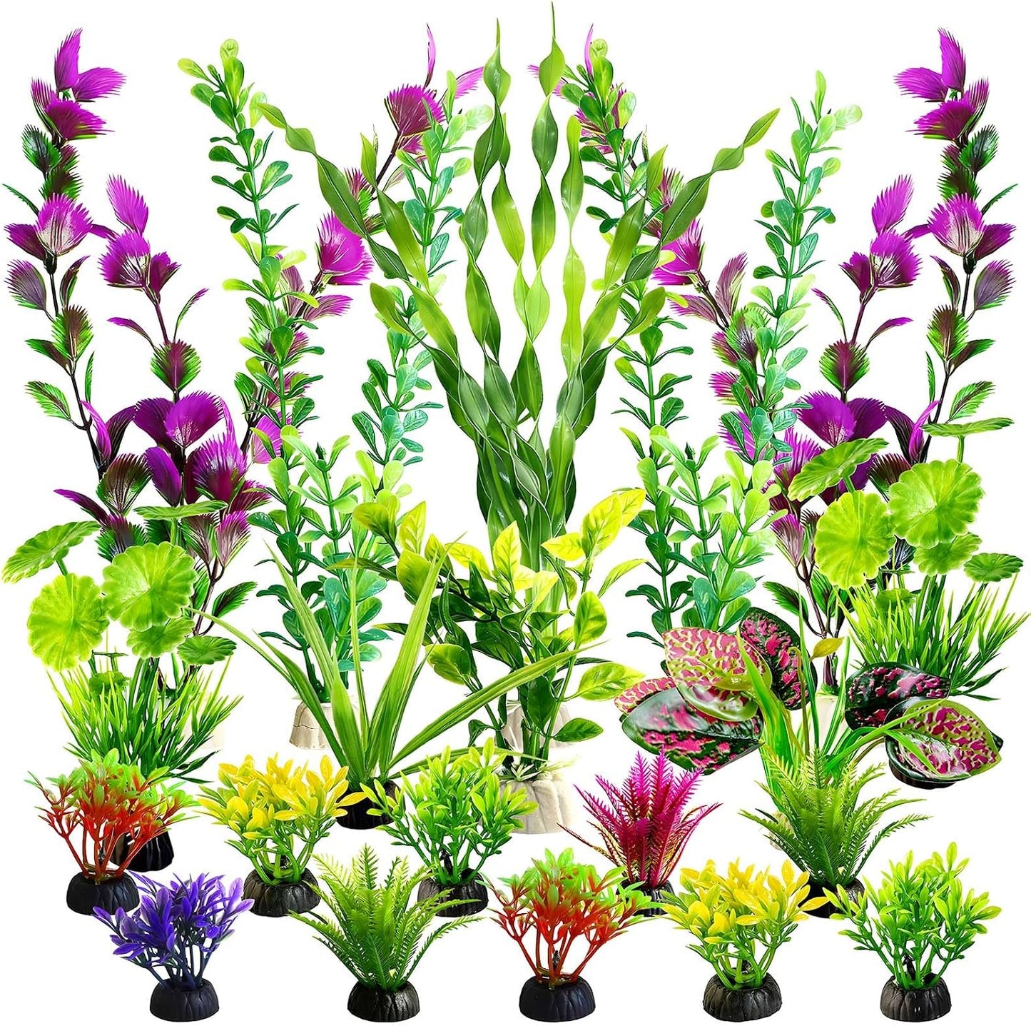 Artificial Aquarium Plants Realistic Green Plastic Fish Tank Decorations | 22Pcs Natural-Looking Aquatic Plants Decor for Betta, Goldfish and Freshwater Aquariums