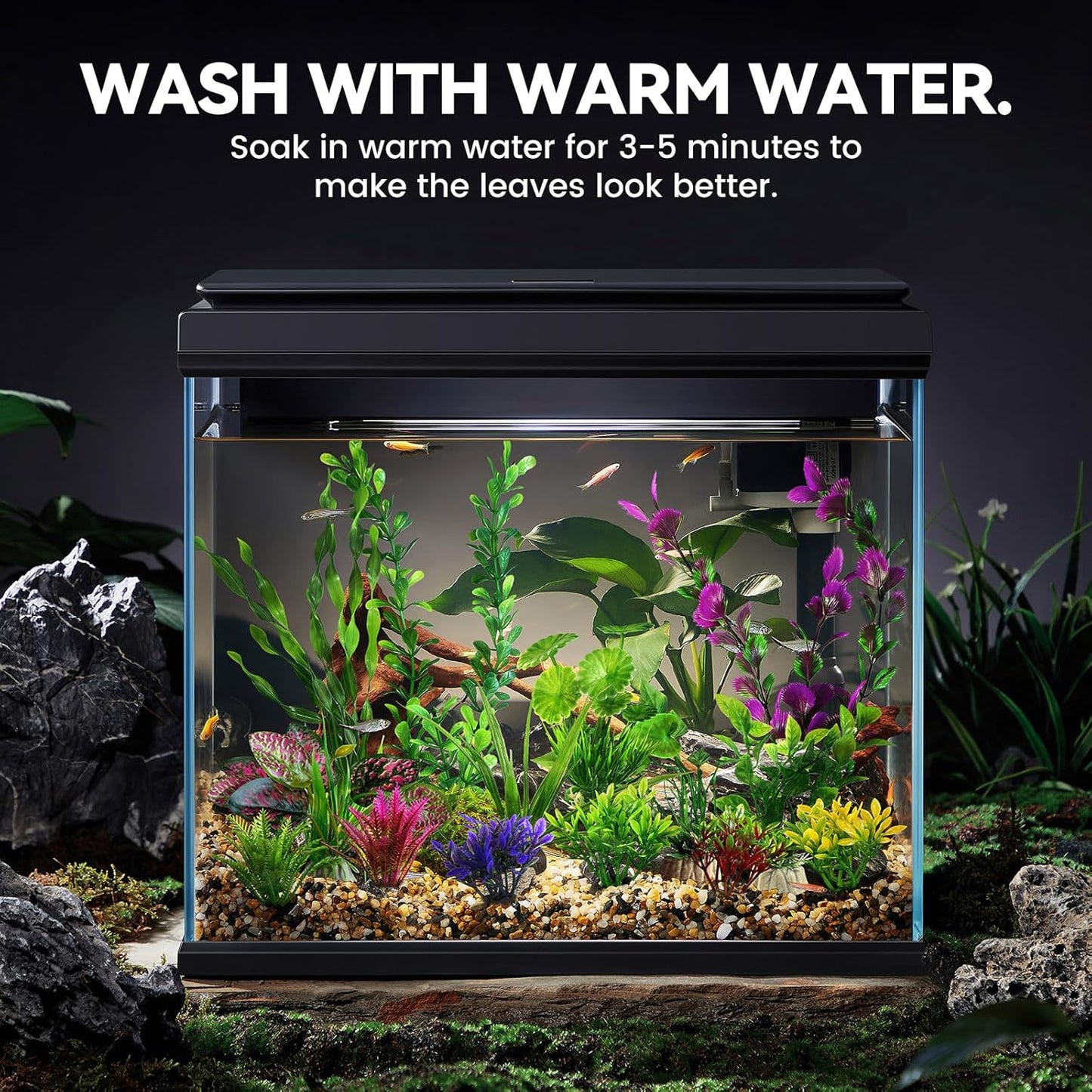 Artificial Aquarium Plants Realistic Green Plastic Fish Tank Decorations | 22Pcs Natural-Looking Aquatic Plants Decor for Betta, Goldfish and Freshwater Aquariums