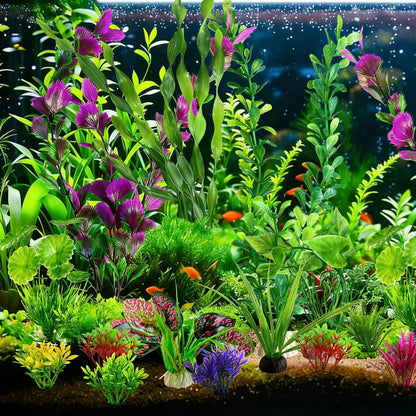 Artificial Aquarium Plants Realistic Green Plastic Fish Tank Decorations | 22Pcs Natural-Looking Aquatic Plants Decor for Betta, Goldfish and Freshwater Aquariums