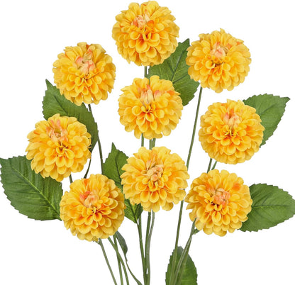 27.6" Pink Artificial Dahlia Flowers 3Pcs Fake Roses Bouquet Ball Dahlia Flower Arrangement Faux Pincushion Flower with 3 Heads Long Stem for Centerpiece Home Decor