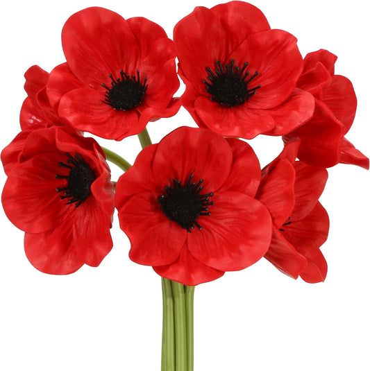 7Pcs Artificial Poppy Flowers, Red Anemone Poppies, Fake Realistic Wild Flower Stems for DIY Bouquet, Home Kitchen Wedding Centerpiece Decor, Floral Table Vase Arrangements, Add a Real Touch, 11.6" L