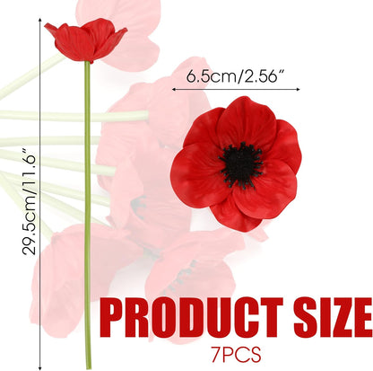 7Pcs Artificial Poppy Flowers, Red Anemone Poppies, Fake Realistic Wild Flower Stems for DIY Bouquet, Home Kitchen Wedding Centerpiece Decor, Floral Table Vase Arrangements, Add a Real Touch, 11.6" L