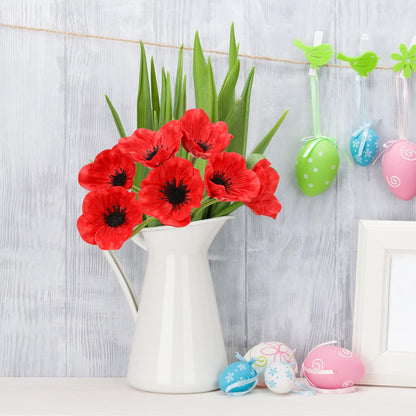 7Pcs Artificial Poppy Flowers, Red Anemone Poppies, Fake Realistic Wild Flower Stems for DIY Bouquet, Home Kitchen Wedding Centerpiece Decor, Floral Table Vase Arrangements, Add a Real Touch, 11.6" L