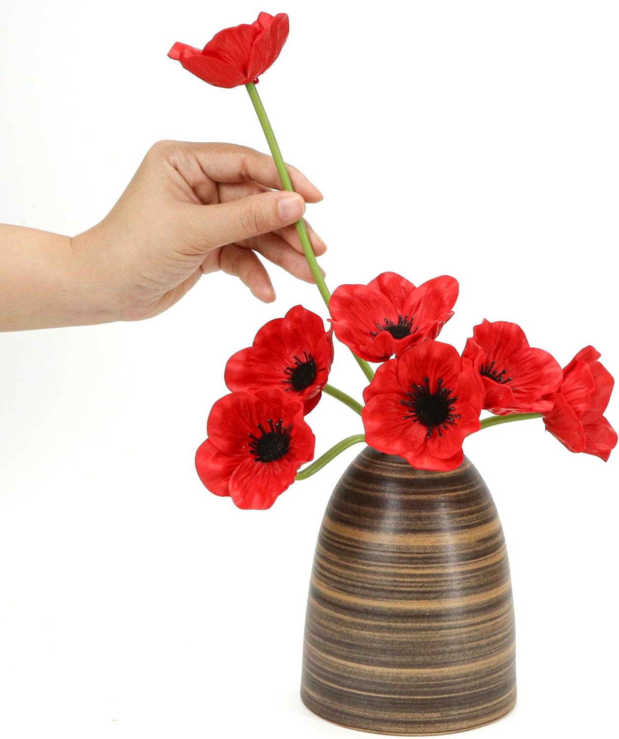7Pcs Artificial Poppy Flowers, Red Anemone Poppies, Fake Realistic Wild Flower Stems for DIY Bouquet, Home Kitchen Wedding Centerpiece Decor, Floral Table Vase Arrangements, Add a Real Touch, 11.6" L