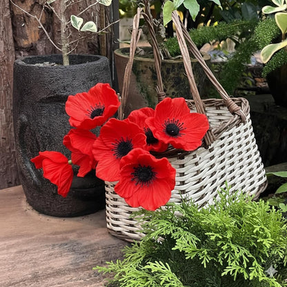 7Pcs Artificial Poppy Flowers, Red Anemone Poppies, Fake Realistic Wild Flower Stems for DIY Bouquet, Home Kitchen Wedding Centerpiece Decor, Floral Table Vase Arrangements, Add a Real Touch, 11.6" L
