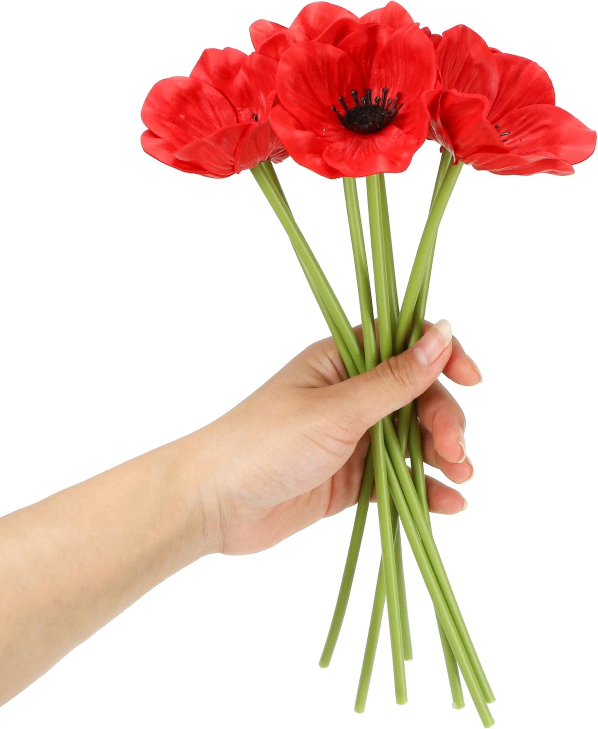 7Pcs Artificial Poppy Flowers, Red Anemone Poppies, Fake Realistic Wild Flower Stems for DIY Bouquet, Home Kitchen Wedding Centerpiece Decor, Floral Table Vase Arrangements, Add a Real Touch, 11.6" L