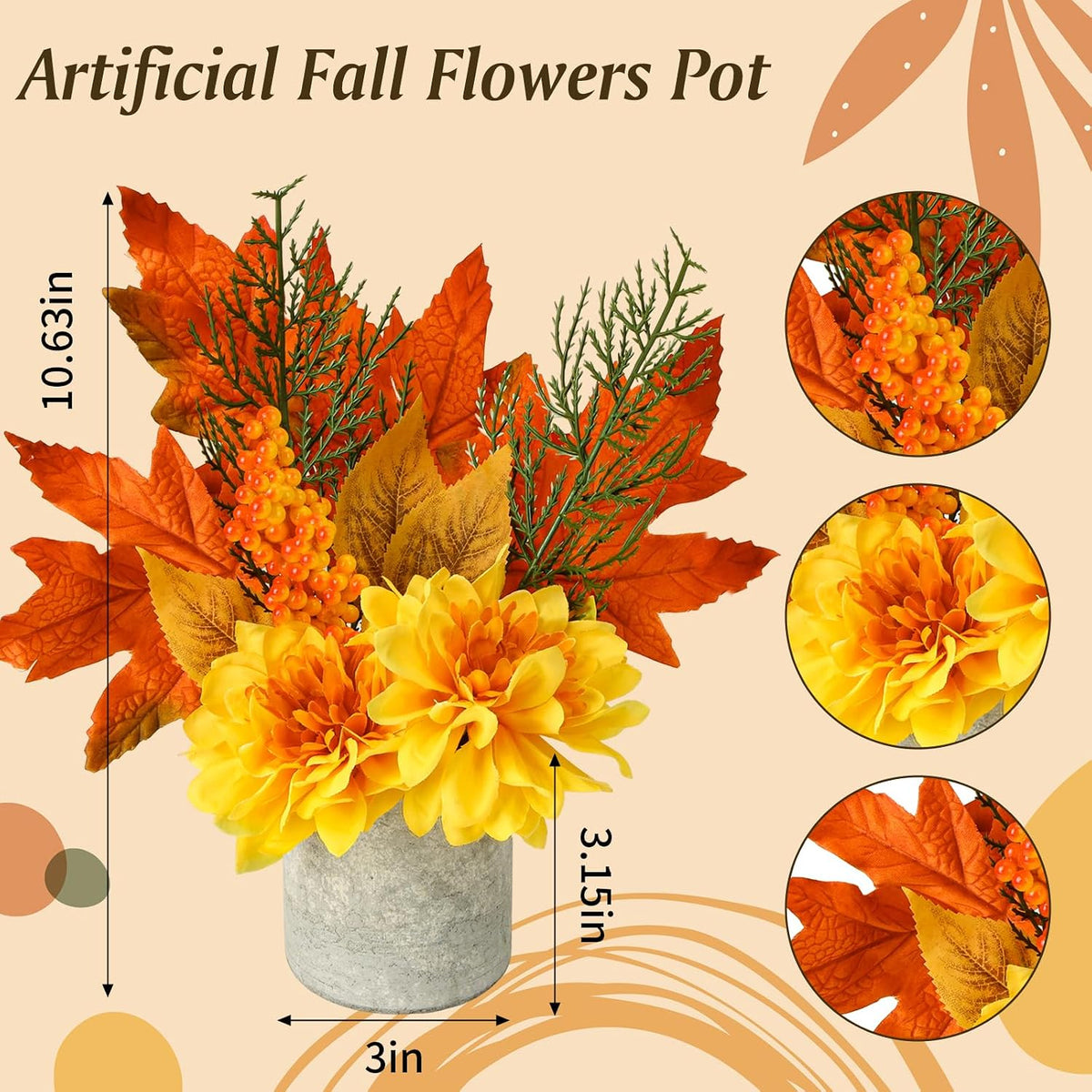 Sunflower Artificial Flowers Pot, Sunflower Decor, Yellow Fake Flower in Pots, for Home Bathroom Kitchen