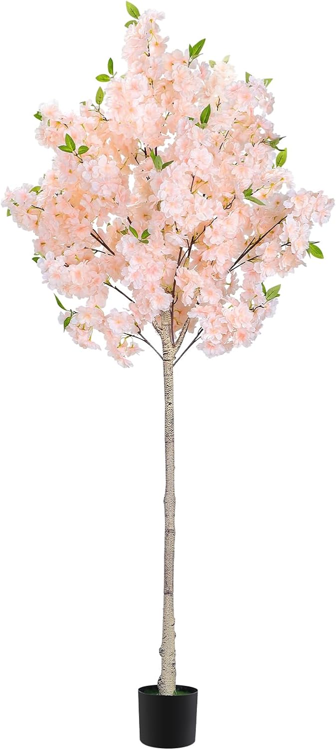6FT Artificial Cherry Blossom Tree with Nursery Pot, Faux Champagne Sakura Tree with Adjustable Branches for Living Room, Entryway, Office and Wedding Decor