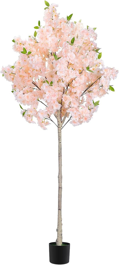 6FT Artificial Cherry Blossom Tree with Nursery Pot, Faux Champagne Sakura Tree with Adjustable Branches for Living Room, Entryway, Office and Wedding Decor