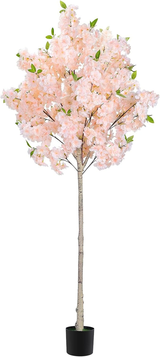 6FT Artificial Cherry Blossom Tree with Nursery Pot, Faux Champagne Sakura Tree with Adjustable Branches for Living Room, Entryway, Office and Wedding Decor