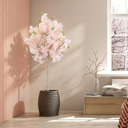 6FT Artificial Cherry Blossom Tree with Nursery Pot, Faux Champagne Sakura Tree with Adjustable Branches for Living Room, Entryway, Office and Wedding Decor
