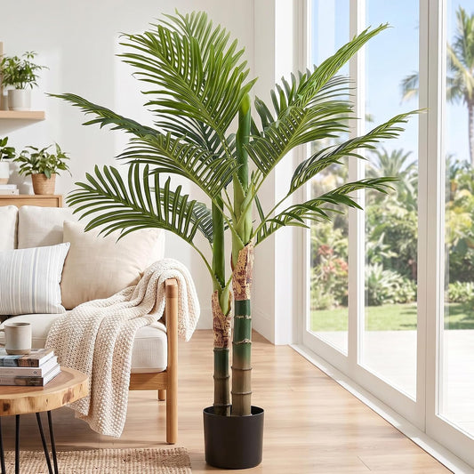 DUMOS 47in Artificial Palm Tree, Realistic Faux Indoor Floor Plant in Pot with Lifelike Leaves for Living Room, Bedroom, Office Corner, Modern Home Decor, Tropical Greenery Accent
