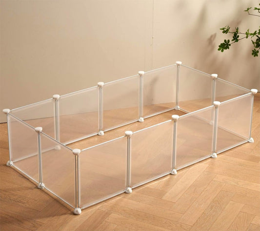 Transparent Clear Small Animal Playpen, Guinea Pig Cages, Puppy Dog Playpen, Pet Playpen, Rabbit Bunny Indoor Fence Pen Enclosure, White Clear Plastic Playpen,12X12 Inch, 12Panels