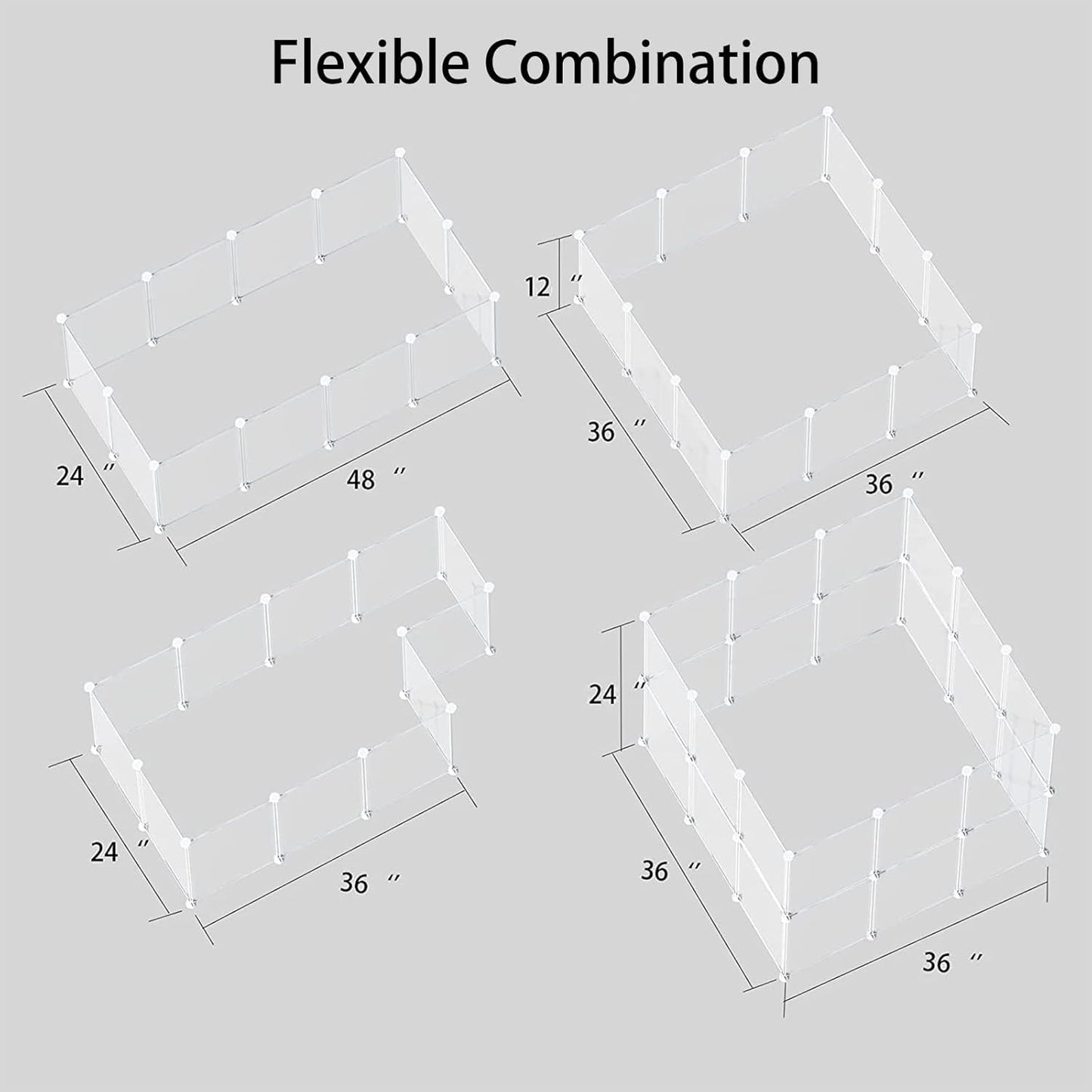 Transparent Clear Small Animal Playpen, Guinea Pig Cages, Puppy Dog Playpen, Pet Playpen, Rabbit Bunny Indoor Fence Pen Enclosure, White Clear Plastic Playpen,12X12 Inch, 12Panels