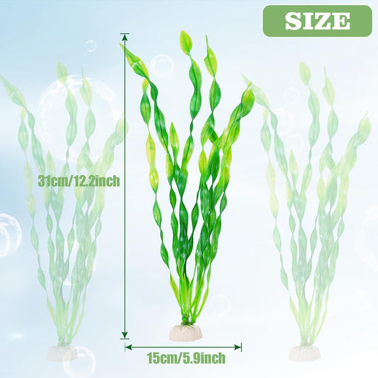 12 PCS Aquarium Artificial Plastic Seaweed Plants Decor | 12 Inch tall fish tank decorations, seaweed aquarium decor accessories for large fish tanks, betta goldfish big Bowl Ornament