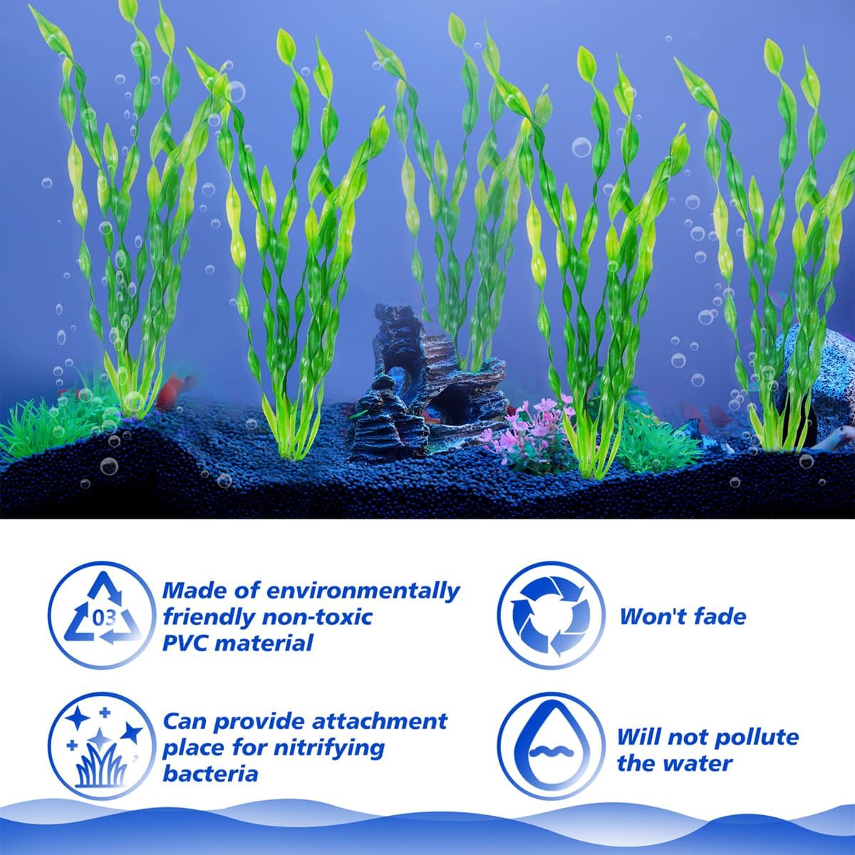 12 PCS Aquarium Artificial Plastic Seaweed Plants Decor | 12 Inch tall fish tank decorations, seaweed aquarium decor accessories for large fish tanks, betta goldfish big Bowl Ornament