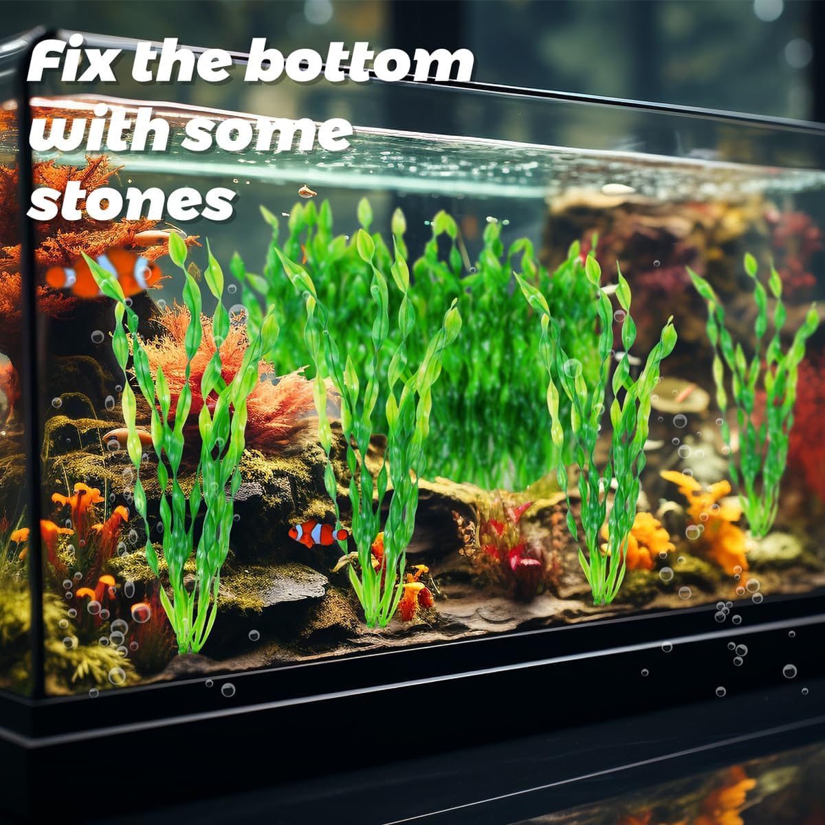 12 PCS Aquarium Artificial Plastic Seaweed Plants Decor | 12 Inch tall fish tank decorations, seaweed aquarium decor accessories for large fish tanks, betta goldfish big Bowl Ornament