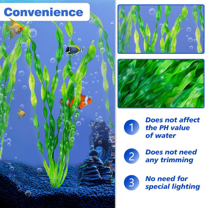 12 PCS Aquarium Artificial Plastic Seaweed Plants Decor | 12 Inch tall fish tank decorations, seaweed aquarium decor accessories for large fish tanks, betta goldfish big Bowl Ornament
