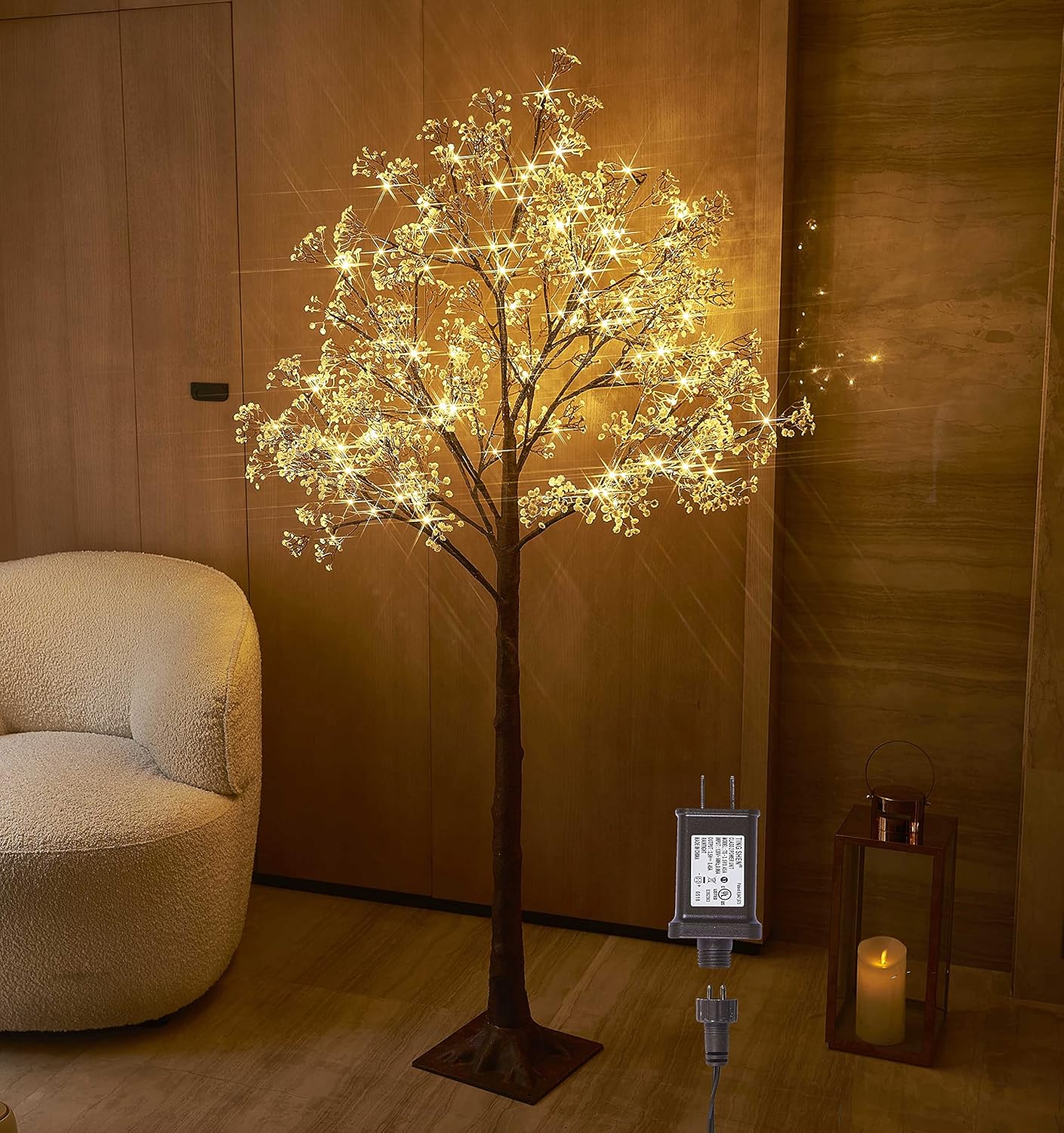 Lighted Magnolia Tree 6FT 280 LED Fairy Lights, Faux Plant Tree with Lights for Home Holiday Spring Decoration