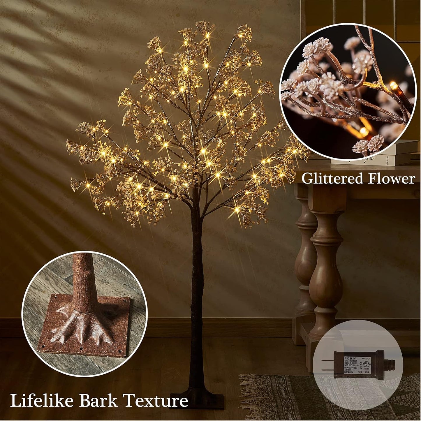 Lighted Magnolia Tree 6FT 280 LED Fairy Lights, Faux Plant Tree with Lights for Home Holiday Spring Decoration