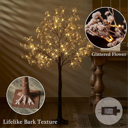 Lighted Magnolia Tree 6FT 280 LED Fairy Lights, Faux Plant Tree with Lights for Home Holiday Spring Decoration