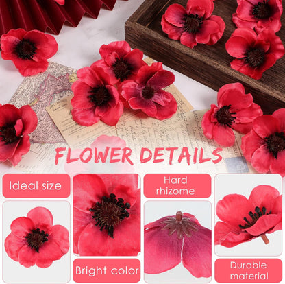 150 Pieces Red Fake Poppies Flowers Artificial Decor for Halloween | Wedding Centerpieces Bridal Bouquet Corsages Party Home Wizard Decorations Vase DIY Arrangements Memorial/veterans Day