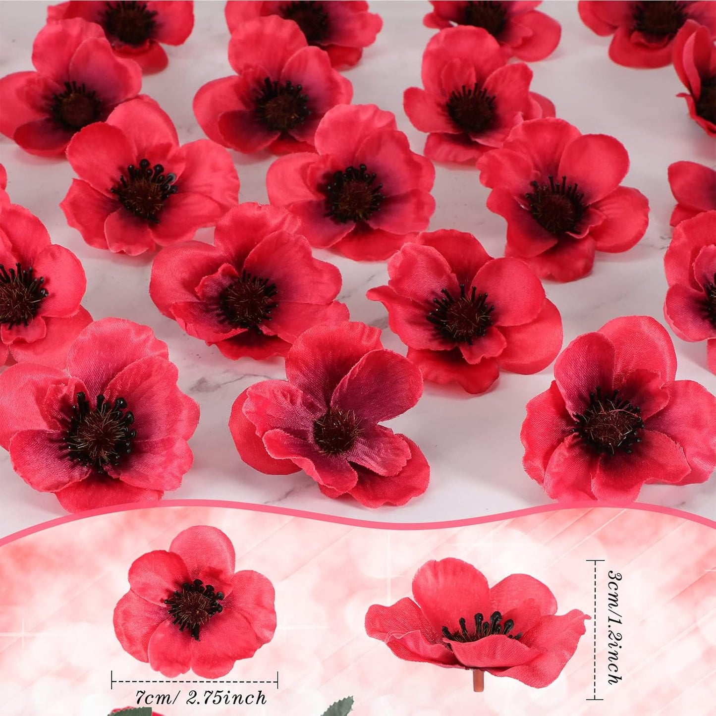 150 Pieces Red Fake Poppies Flowers Artificial Decor for Halloween | Wedding Centerpieces Bridal Bouquet Corsages Party Home Wizard Decorations Vase DIY Arrangements Memorial/veterans Day