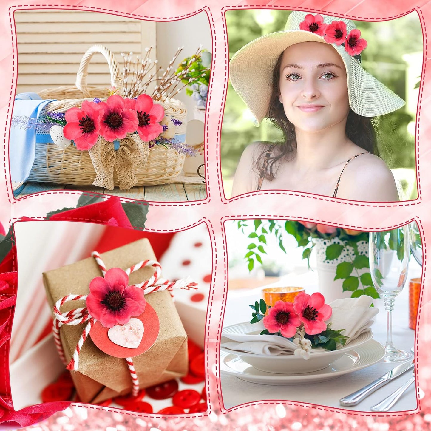 150 Pieces Red Fake Poppies Flowers Artificial Decor for Halloween | Wedding Centerpieces Bridal Bouquet Corsages Party Home Wizard Decorations Vase DIY Arrangements Memorial/veterans Day