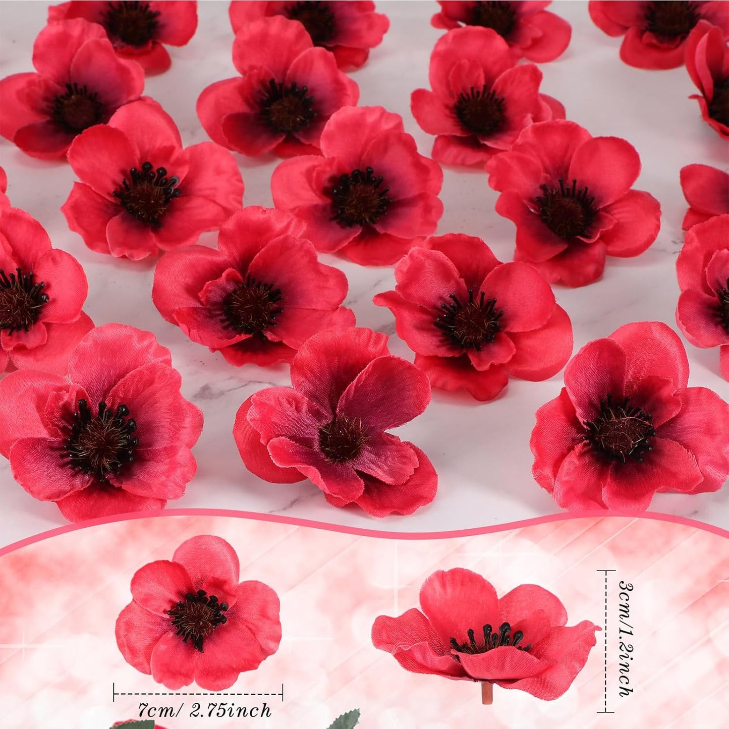150 Pieces Red Fake Poppies Flowers Artificial Decor for Halloween | Wedding Centerpieces Bridal Bouquet Corsages Party Home Wizard Decorations Vase DIY Arrangements Memorial/veterans Day