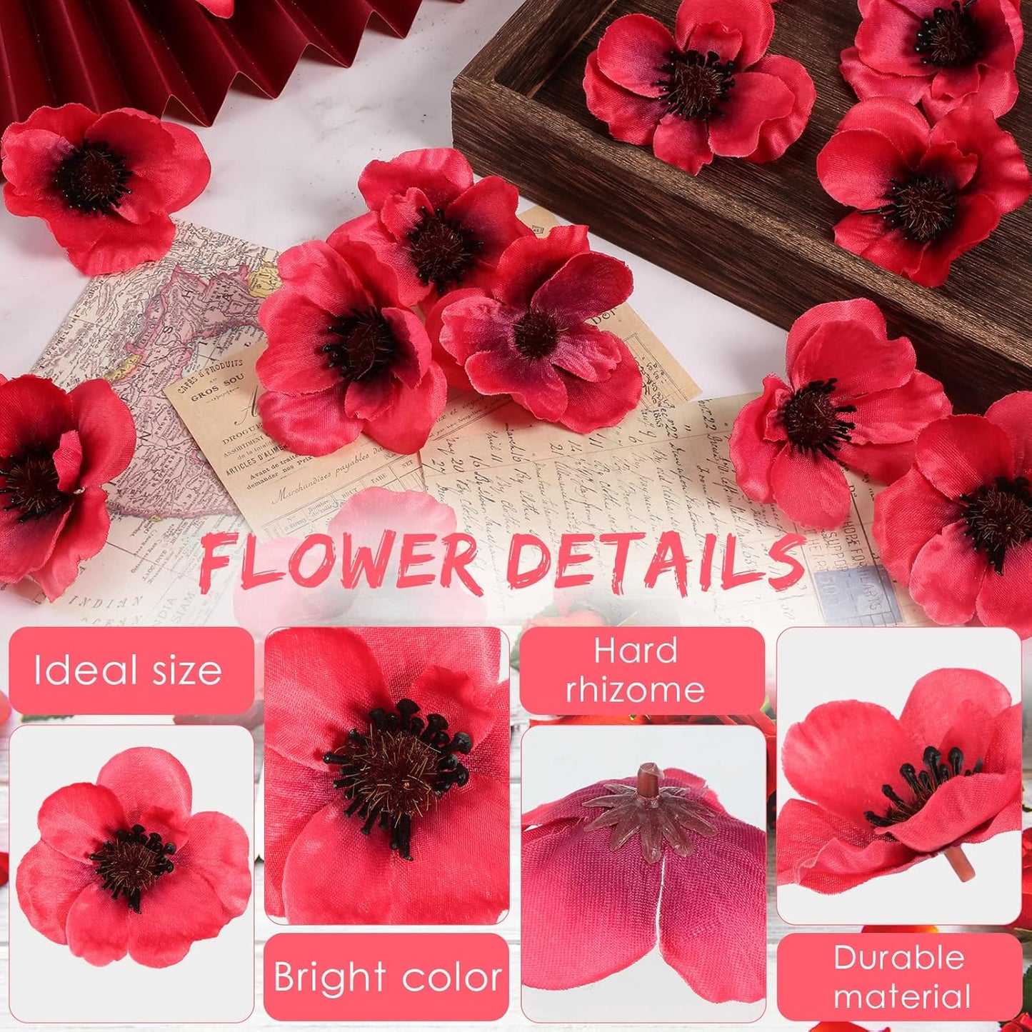 150 Pieces Red Fake Poppies Flowers Artificial Decor for Halloween | Wedding Centerpieces Bridal Bouquet Corsages Party Home Wizard Decorations Vase DIY Arrangements Memorial/veterans Day