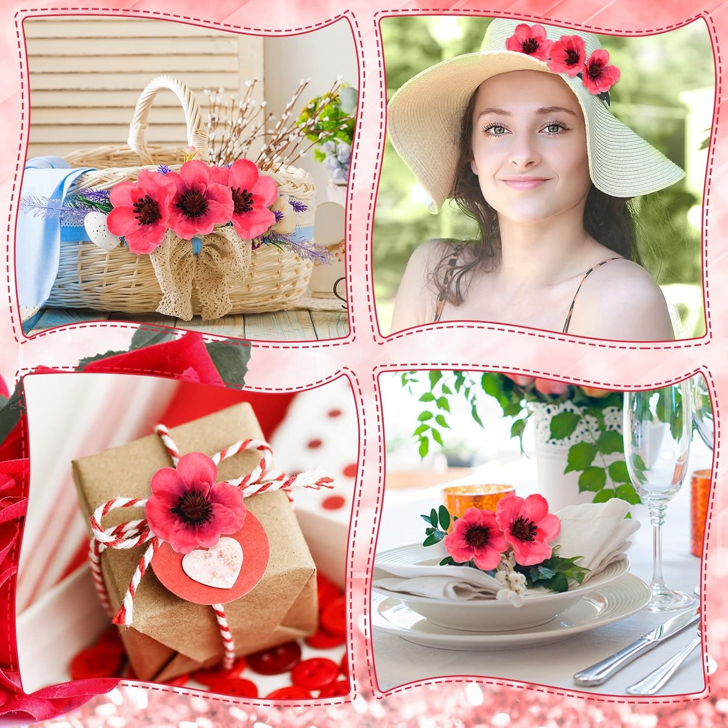 150 Pieces Red Fake Poppies Flowers Artificial Decor for Halloween | Wedding Centerpieces Bridal Bouquet Corsages Party Home Wizard Decorations Vase DIY Arrangements Memorial/veterans Day