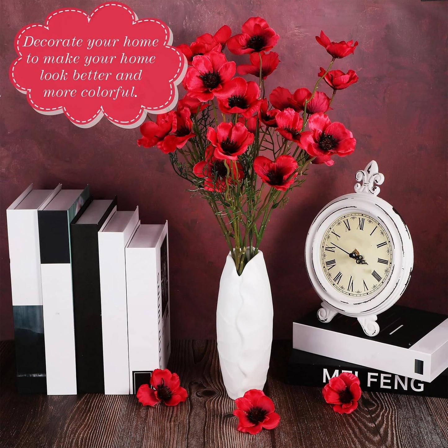 150 Pieces Red Fake Poppies Flowers Artificial Decor for Halloween | Wedding Centerpieces Bridal Bouquet Corsages Party Home Wizard Decorations Vase DIY Arrangements Memorial/veterans Day