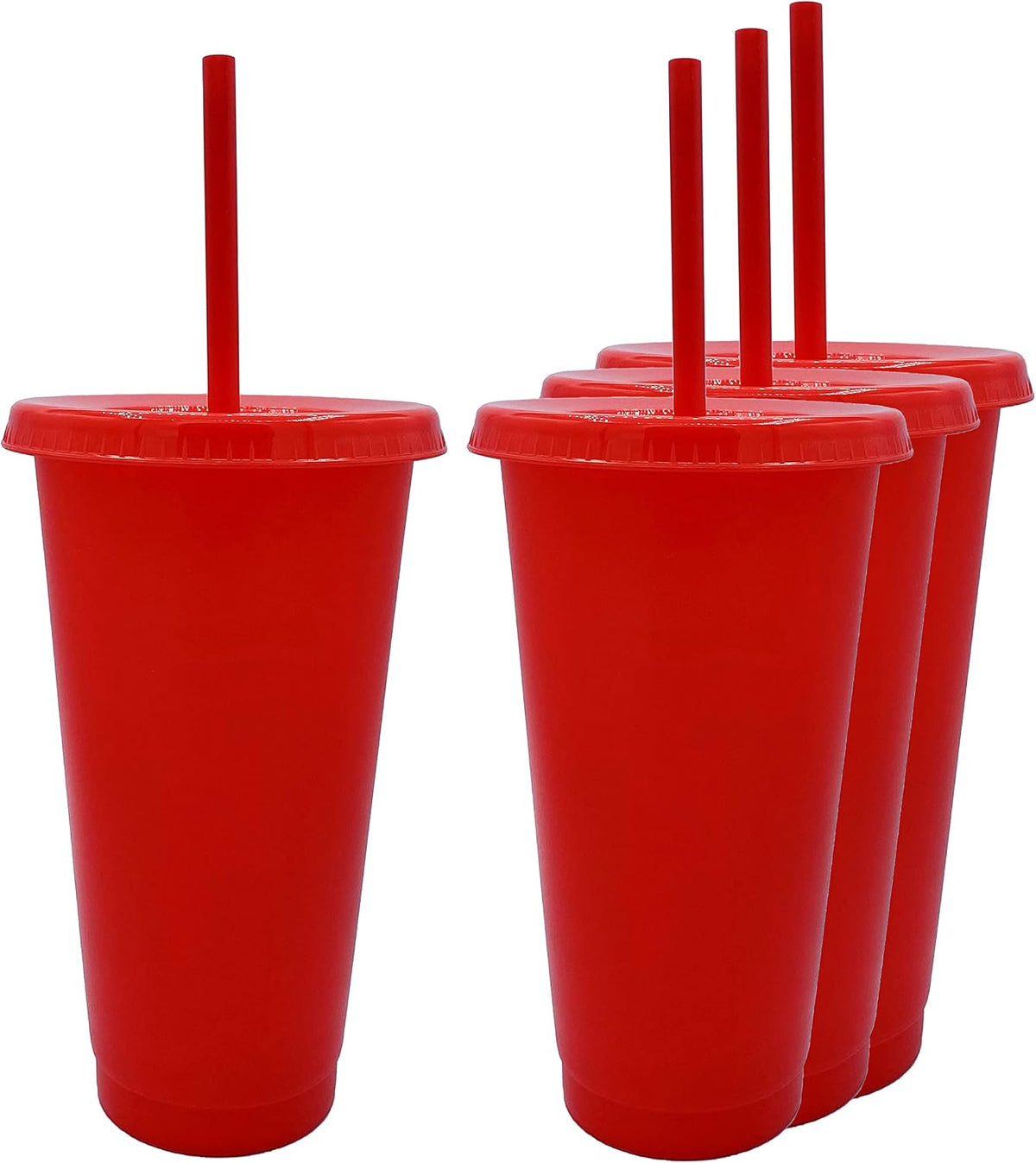 24oz Reusable Bold Color Plastic Cold Cup Tumbler with Straw and Lid 4 Pack (PURPLE)