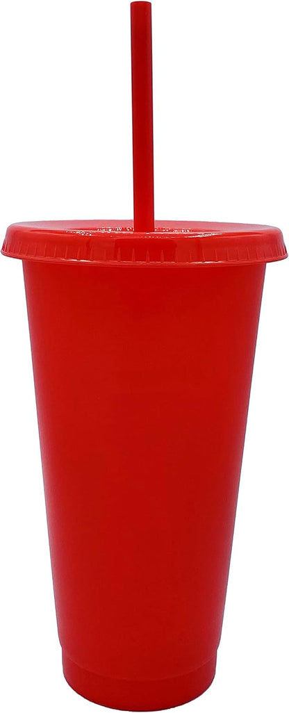 24oz Reusable Bold Color Plastic Cold Cup Tumbler with Straw and Lid 4 Pack (PURPLE)