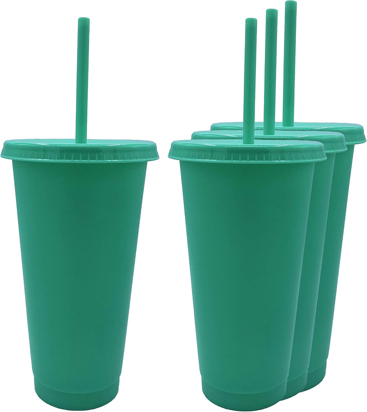 24oz Reusable Bold Color Plastic Cold Cup Tumbler with Straw and Lid 4 Pack (PURPLE)