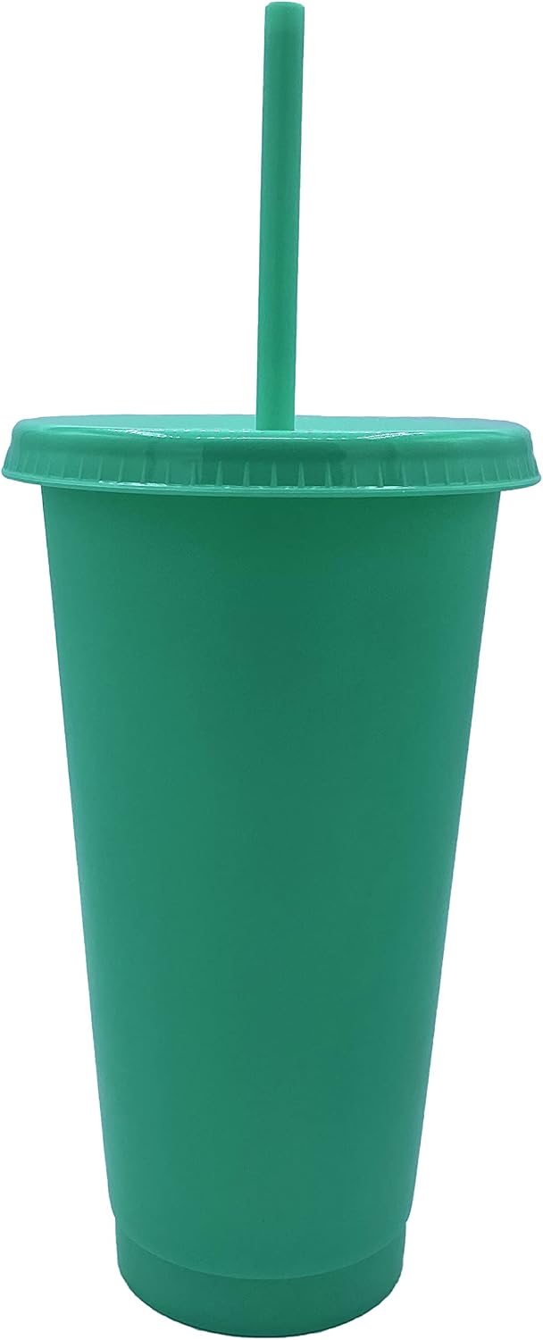 24oz Reusable Bold Color Plastic Cold Cup Tumbler with Straw and Lid 4 Pack (PURPLE)