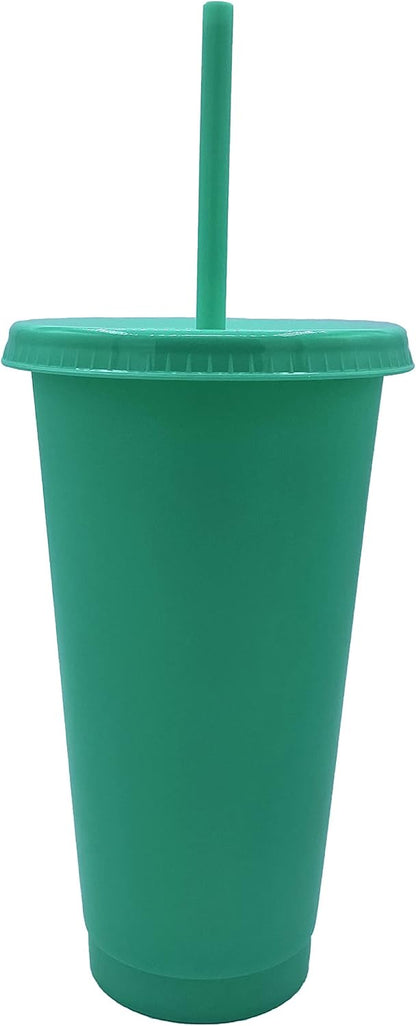24oz Reusable Bold Color Plastic Cold Cup Tumbler with Straw and Lid 4 Pack (PURPLE)