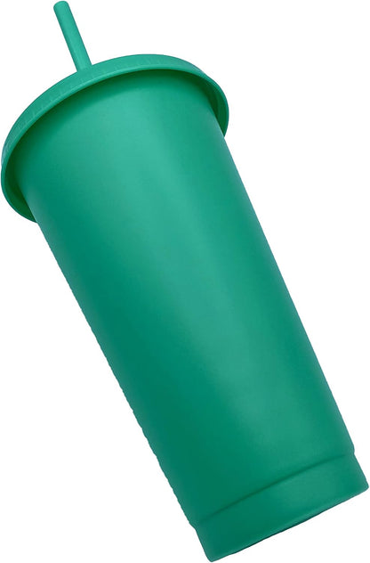 24oz Reusable Bold Color Plastic Cold Cup Tumbler with Straw and Lid 4 Pack (PURPLE)