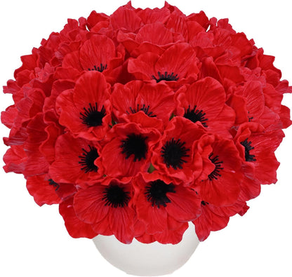 10Pcs Red Poppy Artificial Flowers 11" Real Touch No Fade PU Fake Flowers | for Wedding Centerpieces Bridal Bouquets Home Decor Vase DIY Arrangements Memorial/Veterans Day