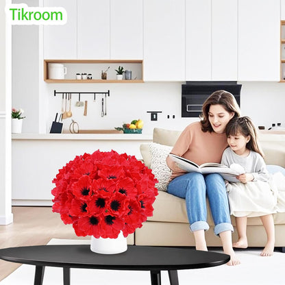 10Pcs Red Poppy Artificial Flowers 11" Real Touch No Fade PU Fake Flowers | for Wedding Centerpieces Bridal Bouquets Home Decor Vase DIY Arrangements Memorial/Veterans Day
