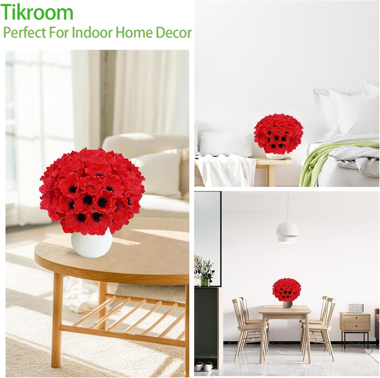 10Pcs Red Poppy Artificial Flowers 11" Real Touch No Fade PU Fake Flowers | for Wedding Centerpieces Bridal Bouquets Home Decor Vase DIY Arrangements Memorial/Veterans Day