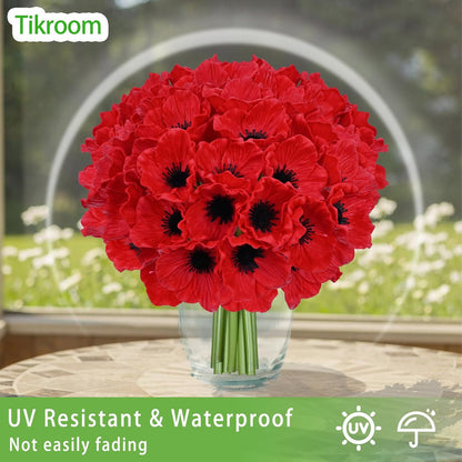 10Pcs Red Poppy Artificial Flowers 11" Real Touch No Fade PU Fake Flowers | for Wedding Centerpieces Bridal Bouquets Home Decor Vase DIY Arrangements Memorial/Veterans Day