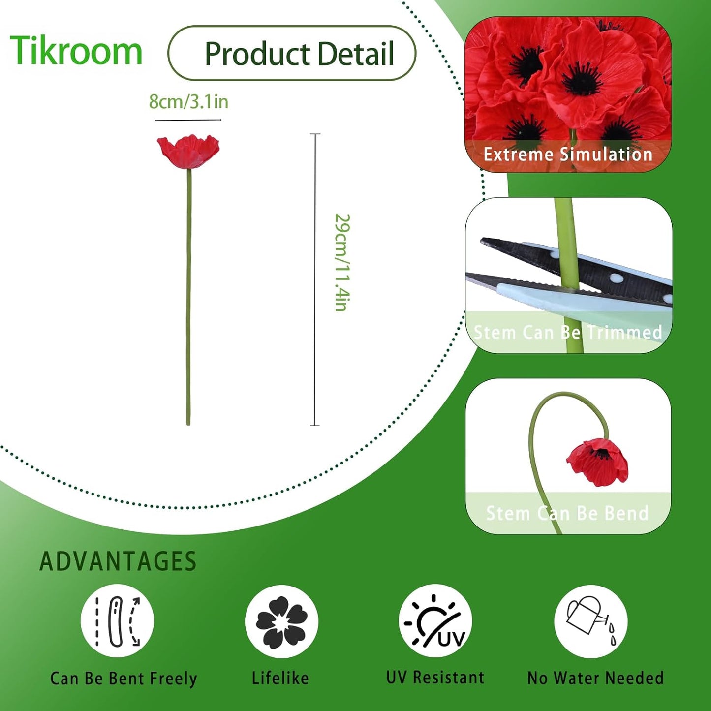 10Pcs Red Poppy Artificial Flowers 11" Real Touch No Fade PU Fake Flowers | for Wedding Centerpieces Bridal Bouquets Home Decor Vase DIY Arrangements Memorial/Veterans Day