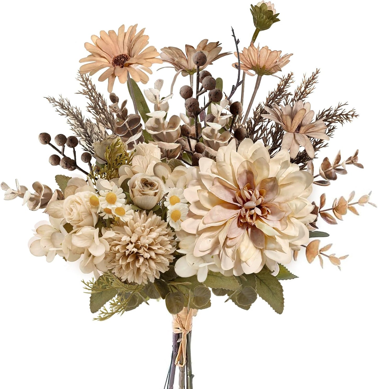 18-inch Artificial Fake Flowers Silk Flower Arrangements Faux Bouquets with Roses, Tulips, Calliopsis, Dahlias, Hydrangeas, Sages, Dandelions, Eucalyptus and Berry Bead Branch