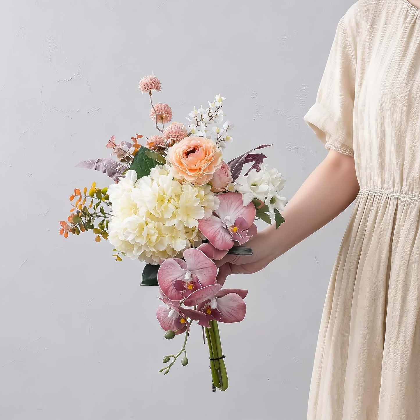 18-inch Artificial Fake Flowers Silk Flower Arrangements Faux Bouquets with Roses, Tulips, Calliopsis, Dahlias, Hydrangeas, Sages, Dandelions, Eucalyptus and Berry Bead Branch