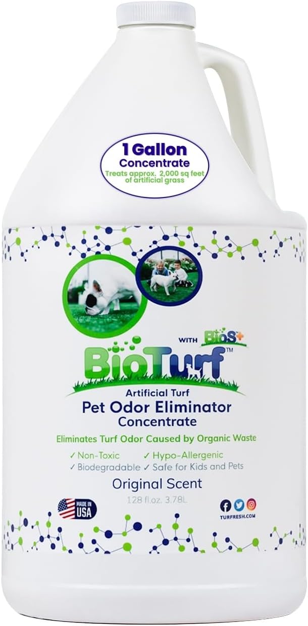 + Turf Cleaner for Pet Urine Outdoor – Artificial Turf Cleaner Deodorizer Concentrate – Fake Grass & Yard Deodorizer for Dog Urine & Feces – Enzyme Kennel Odor Eliminator 1 Gallon